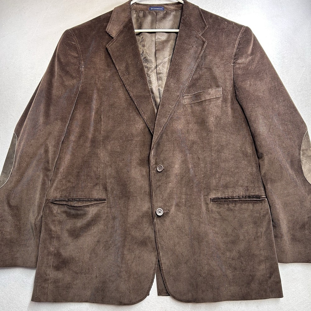 Stafford Corduroy 100%Cotton Brown Blazer Size 48L Classic Fit Patchwork Sleeves